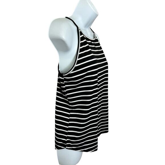 LouKeith Black White Striped Tank Top Sz Large High Neck Round Hem Blouse - Picture 2 of 5